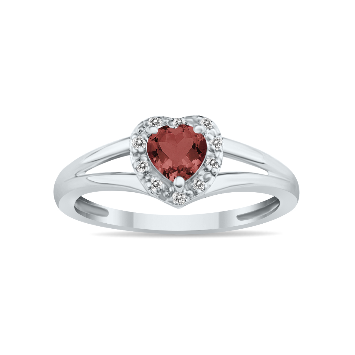Heart Shape Garnet and Diamond Ring in 10K White Gold