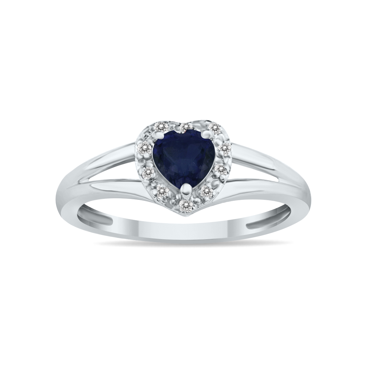 Heart Shape Sapphire and Diamond Ring in 10K White Gold