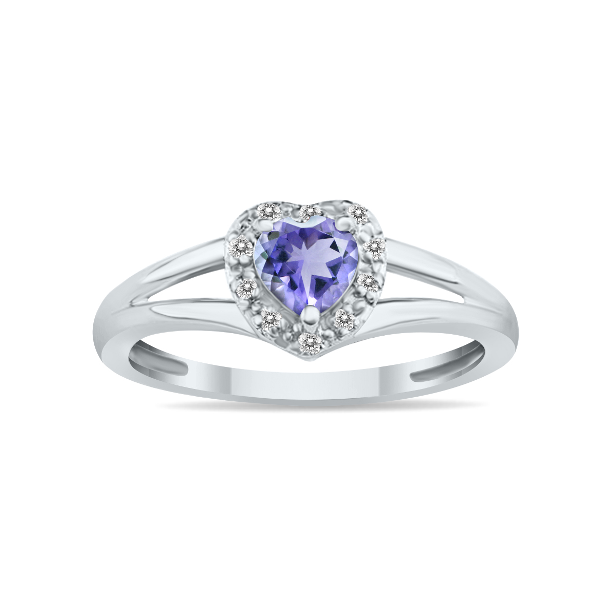 Heart Shape Tanzanite and Diamond Ring in 10K White Gold