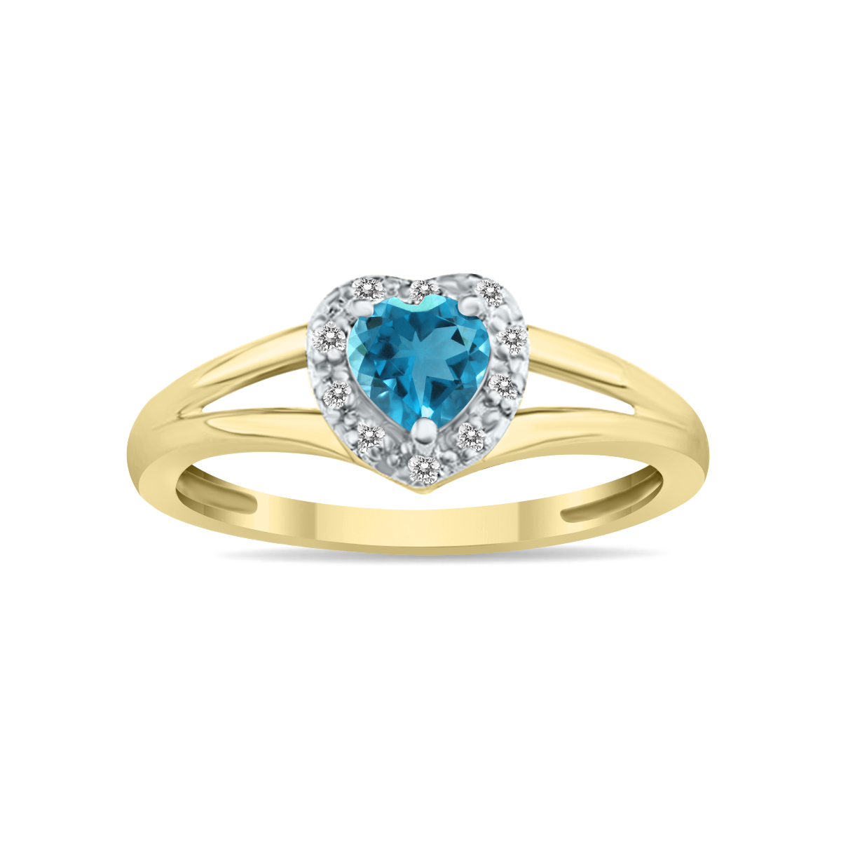 Heart Shape Blue Topaz and Diamond Ring in 10K Yellow Gold