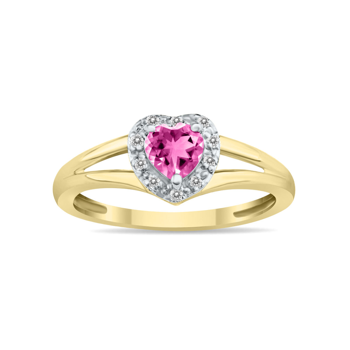 Heart Shape Pink Topaz and Diamond Ring in 10K Yellow Gold