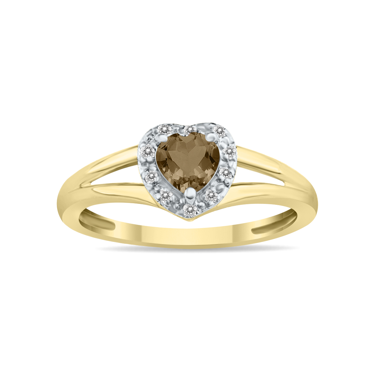 Heart Shape Smokey Quartz and Diamond Ring in 10K Yellow Gold