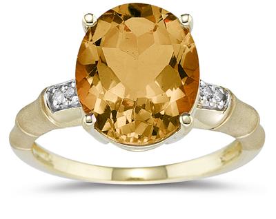 3.97 Carat Citrine and Diamond Ring in 14K Yellow Gold