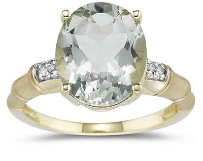 3.97 Carat Green Amethyst and Diamond Ring in 14K Yellow Gold