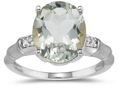 3.97 Carat Green Amethyst and Diamond Ring in 14K White Gold