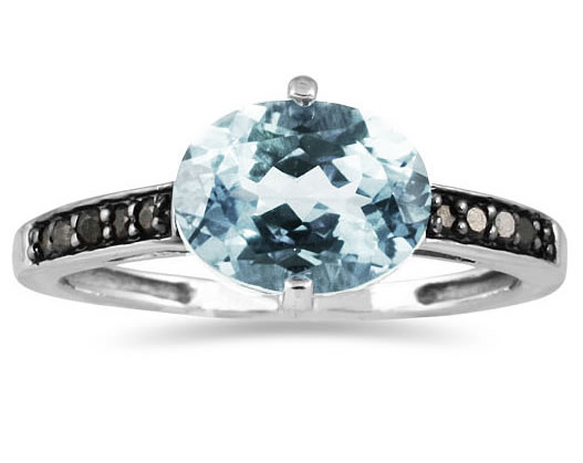 Aquamarine and Black Diamond Ring in 10K White Gold
