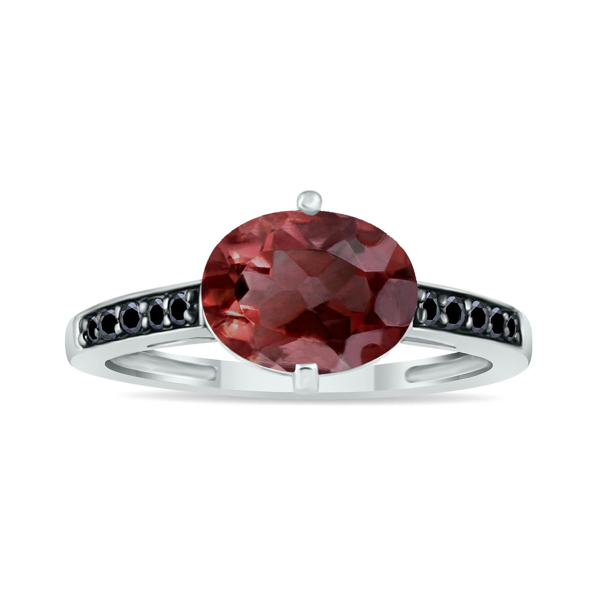Garnet and Black Diamond Ring in 10K White Gold
