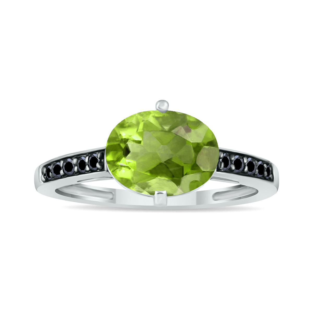 Peridot and Black Diamond Ring in 10K White Gold