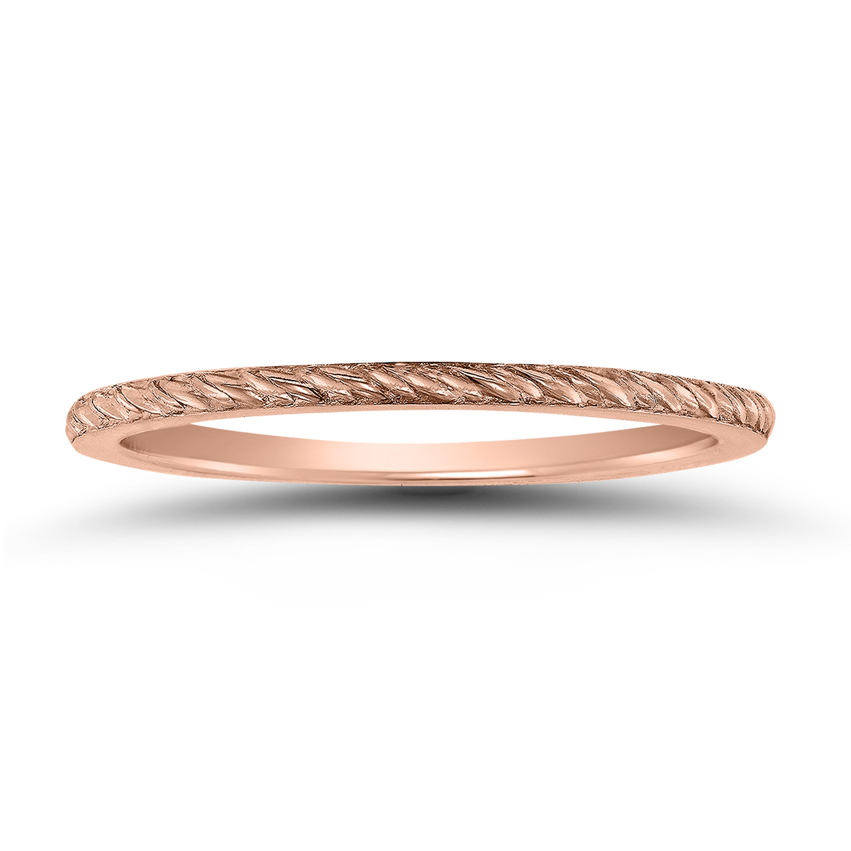 Thin 1MM Rope Knurl Wedding Band in 14K Rose Gold