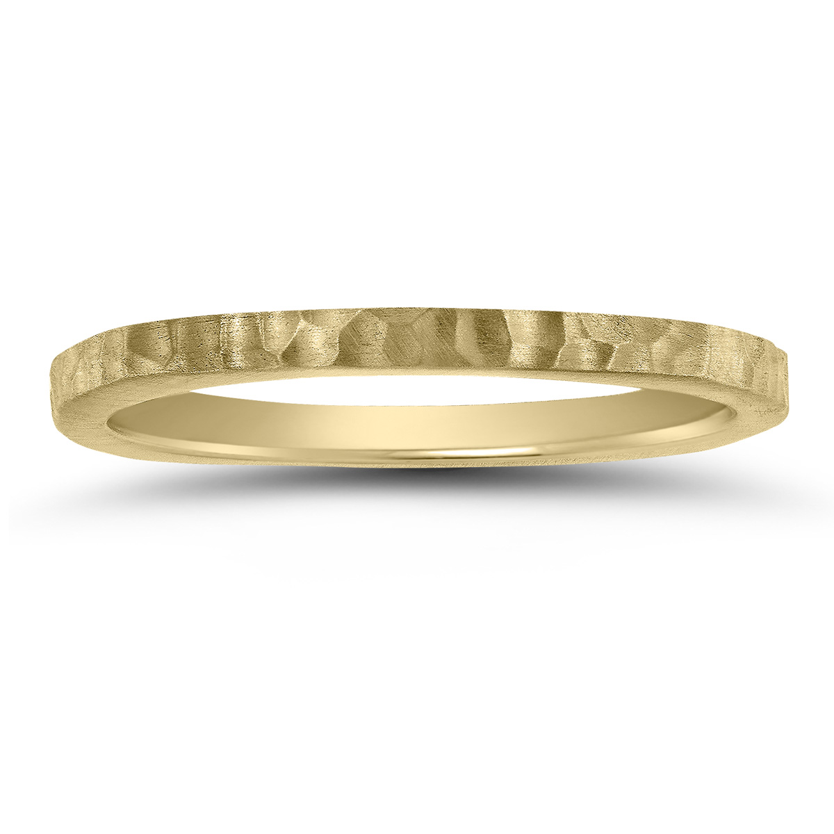 Women's 4 Sided Thin 1.5MM Hammered Wedding Band in 14K Yellow Gold