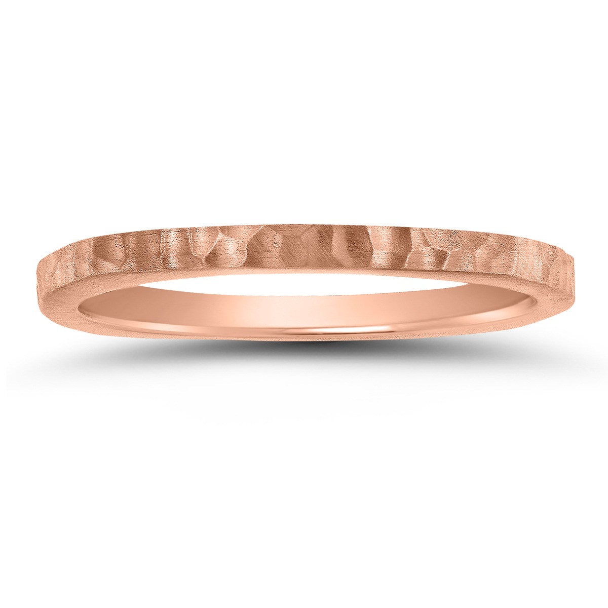 Women's 4 Sided Thin 1.5MM Hammered Wedding Band in 14K Rose Gold