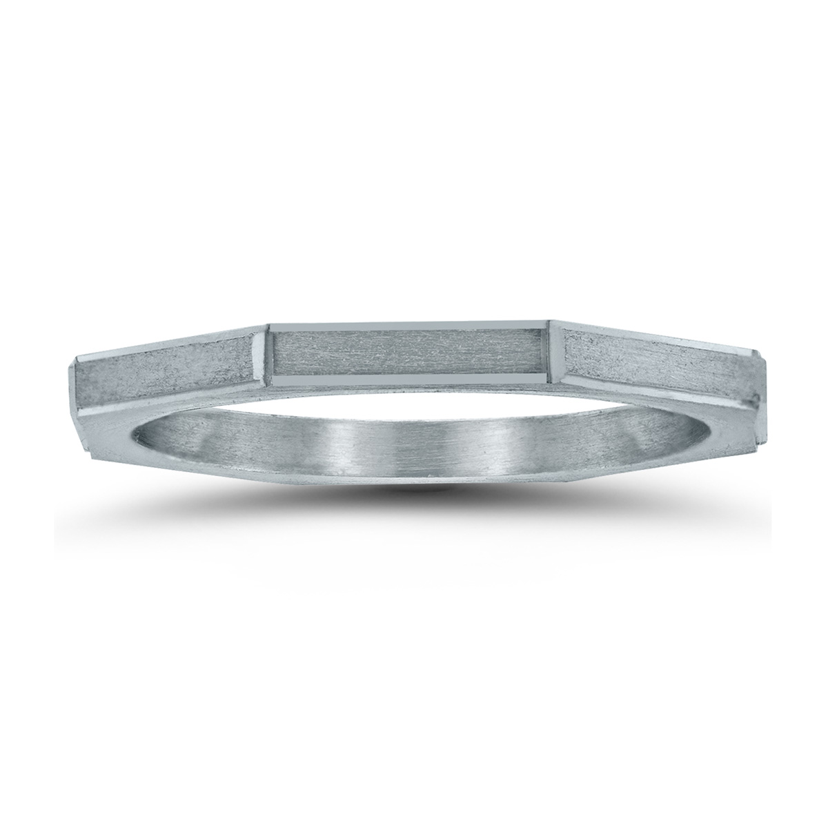 Eight Sided Thin 1.5MM Matte Finish Wedding Band in 14K White Gold