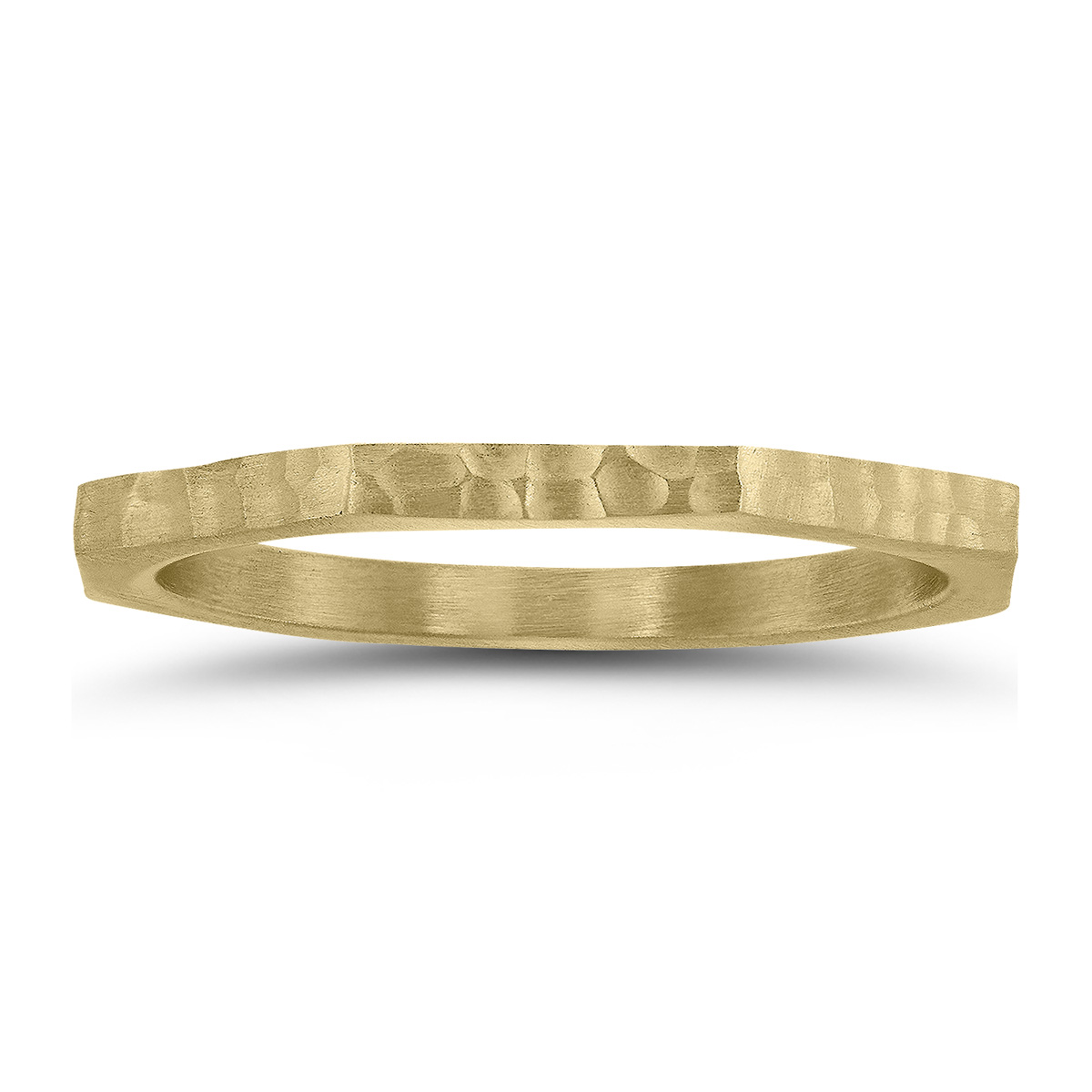 Thin 1.5MM Eight Sided Octagon Hammered Finish Wedding Band in 14K Yellow Gold