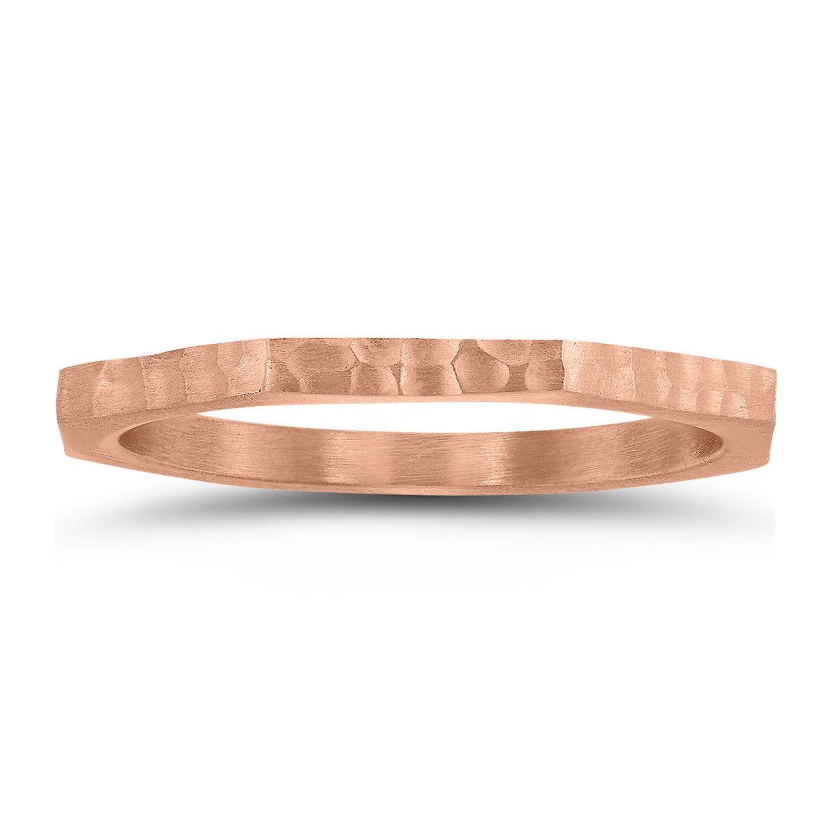 Thin 1.5MM Eight Sided Octagon Hammered Finish Wedding Band in 14K Rose Gold