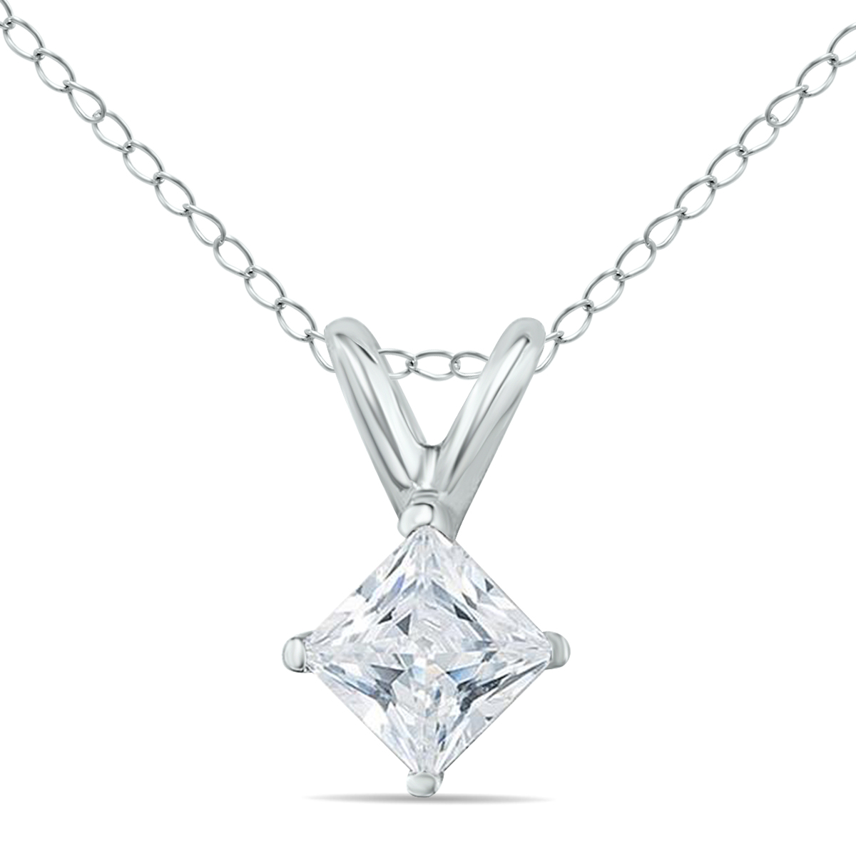 1/10 Carat Princess Diamond Solitaire Pendant in 14K White Gold