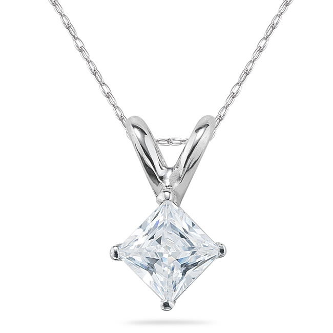1/10 Carat Princess Diamond Solitaire Pendant in 14K White Gold