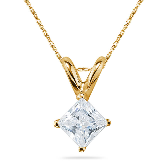 1/10 Carat Princess Diamond Solitaire Pendant in 14K Yellow Gold