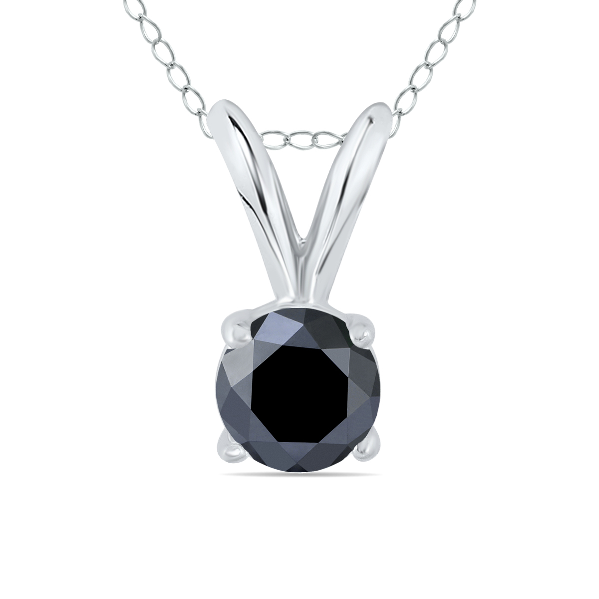 1/3 Carat TW Round Black Diamond Solitaire Pendant in 14K White Gold Image