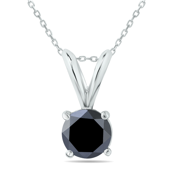 3/4 Carat TW Round Black Diamond Solitaire Pendant in 14K White Gold