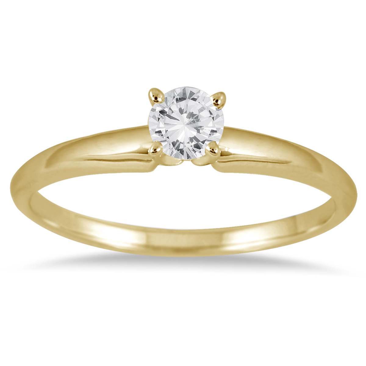 1/10 Carat Round Diamond Solitaire Ring in 14K Yellow Gold