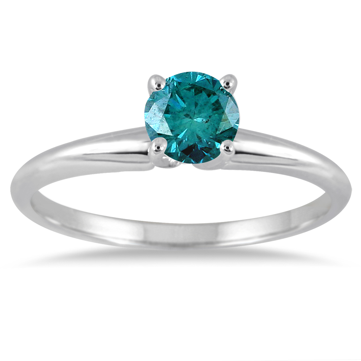0.33 Carat Round Blue Diamond Solitaire Ring in 14k White Gold
