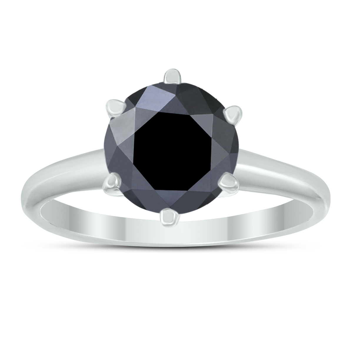 Image of 2 Carat Genuine Round Black Diamond Solitaire Ring in 14K White Gold